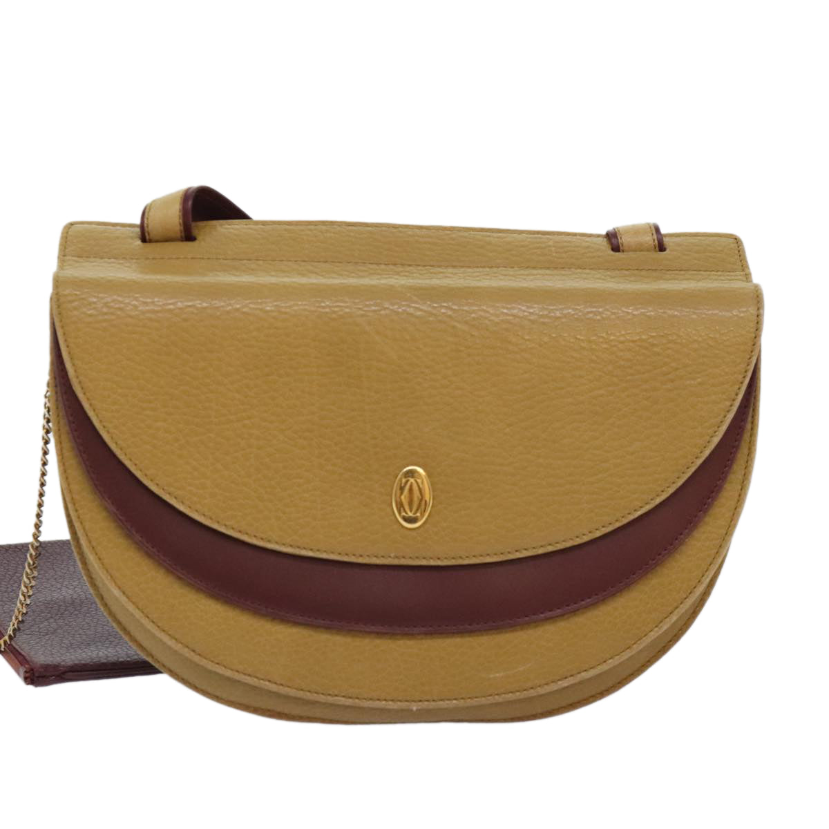 CARTIER Must Line Shoulder Bag Leather Yellow Gold Auth 92327 - 0