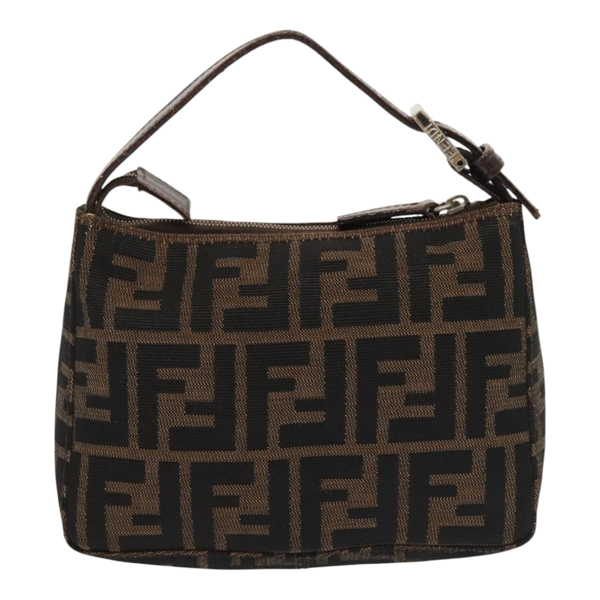 FENDI Zucca Canvas Hand Bag Brown Black Silver Auth 92329 - 0