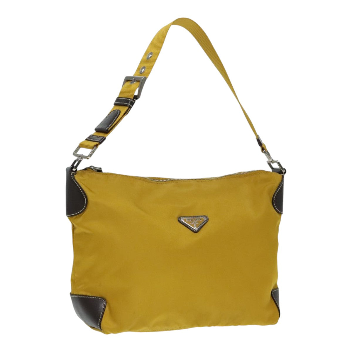 PRADA Shoulder Bag Nylon Yellow Silver Auth 92335