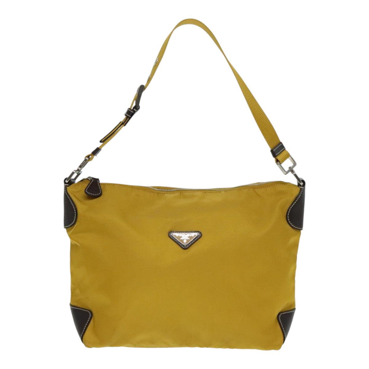 PRADA Shoulder Bag Nylon Yellow Silver Auth 92335