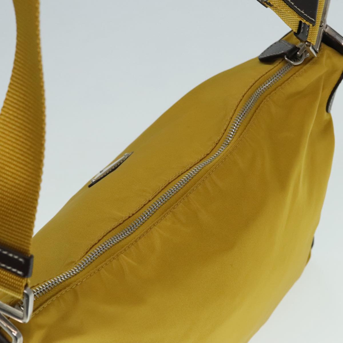 PRADA Shoulder Bag Nylon Yellow Silver Auth 92335