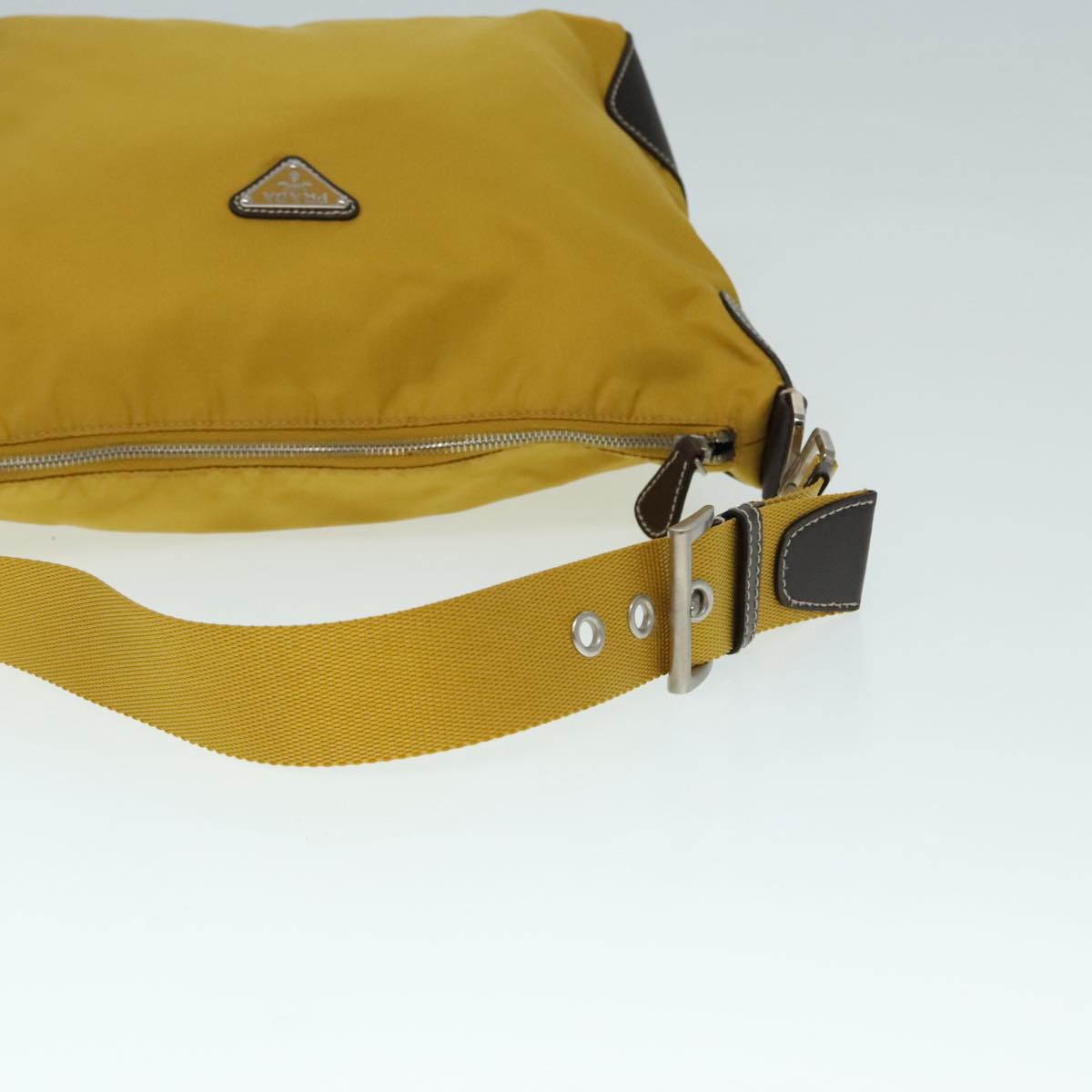 PRADA Shoulder Bag Nylon Yellow Silver Auth 92335