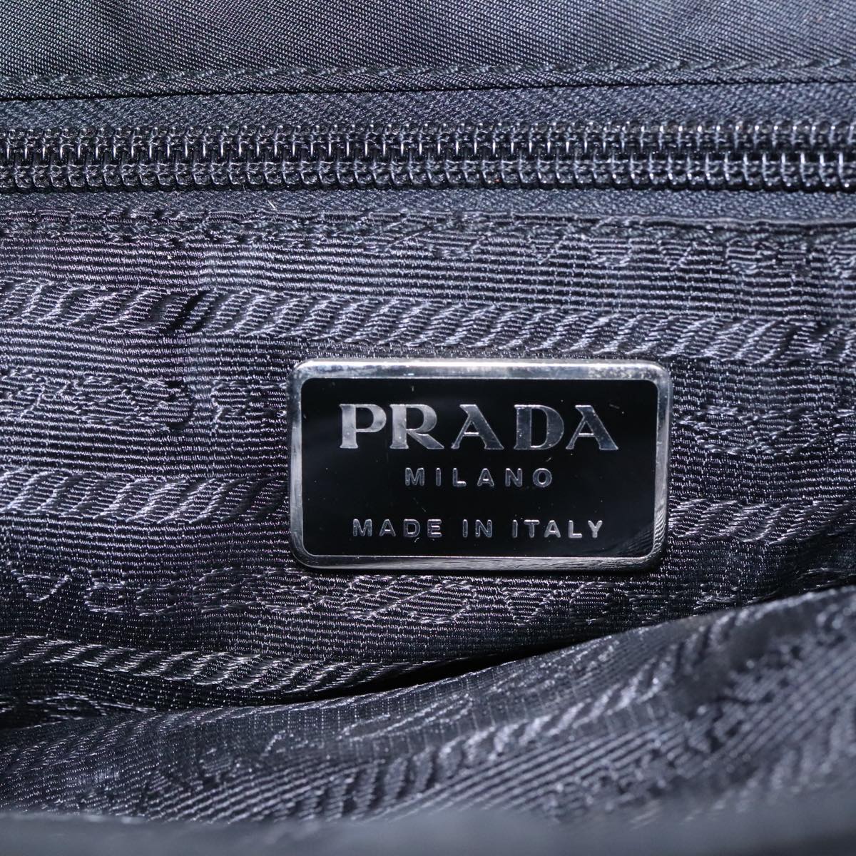 PRADA Shoulder Bag Nylon Black Silver Auth 92338