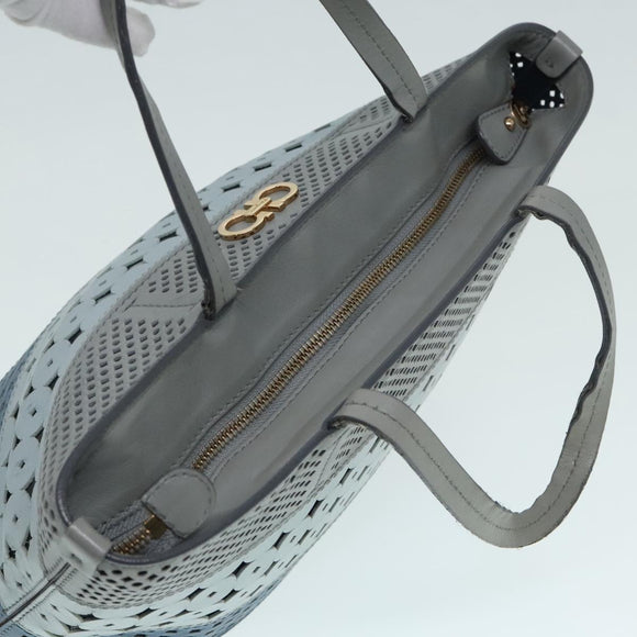 Salvatore Ferragamo Tragetasche Leder Grau Gold Auth 92341