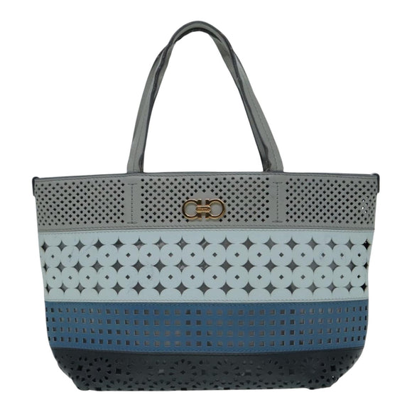 Salvatore Ferragamo Tragetasche Leder Grau Gold Auth 92341