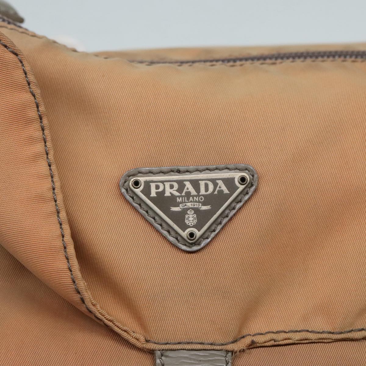 PRADA Shoulder Bag Nylon Silver Brown Auth 92342