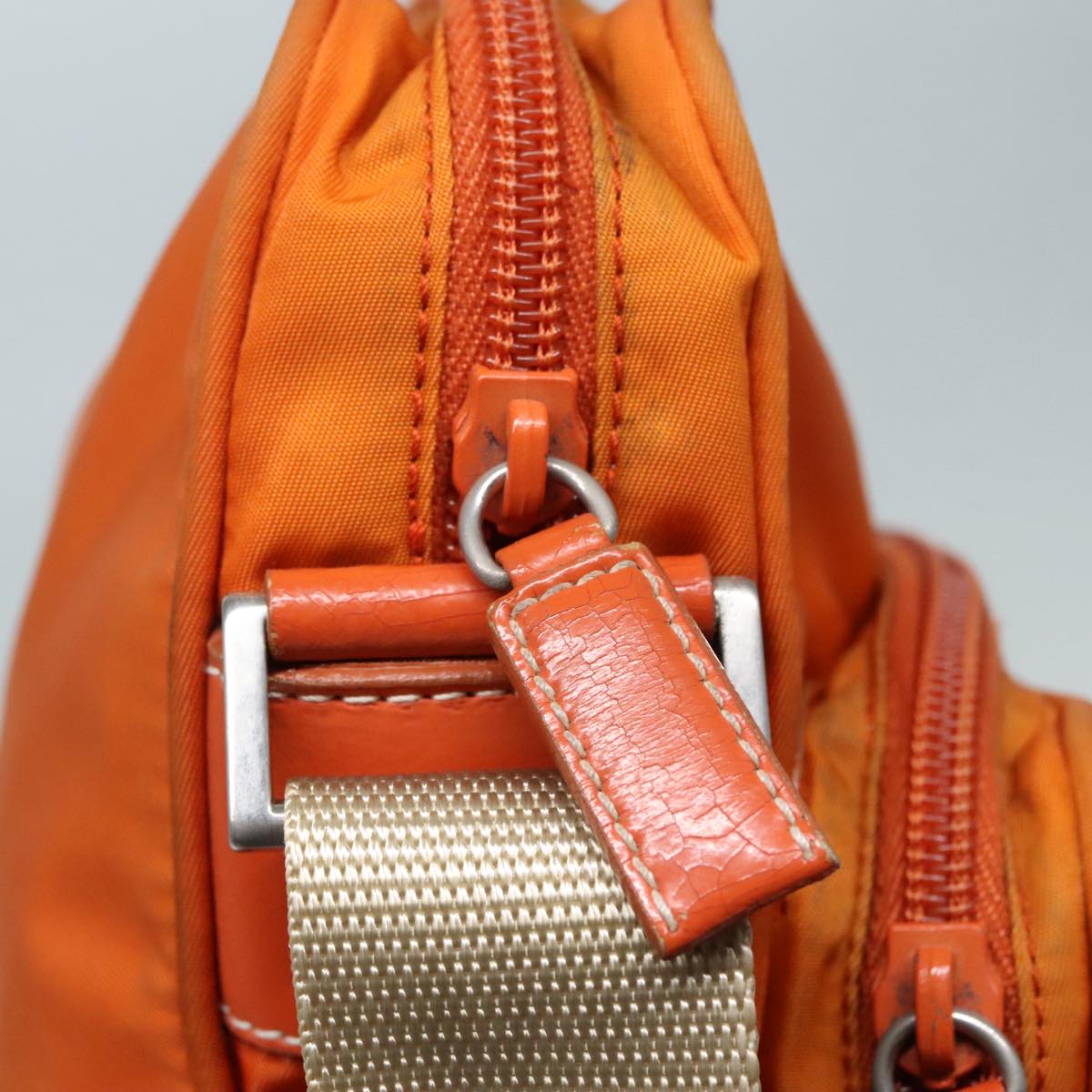 PRADA Shoulder Bag Nylon Orange Silver Auth 92345