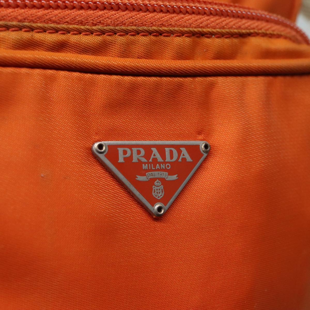 PRADA Shoulder Bag Nylon Orange Silver Auth 92345