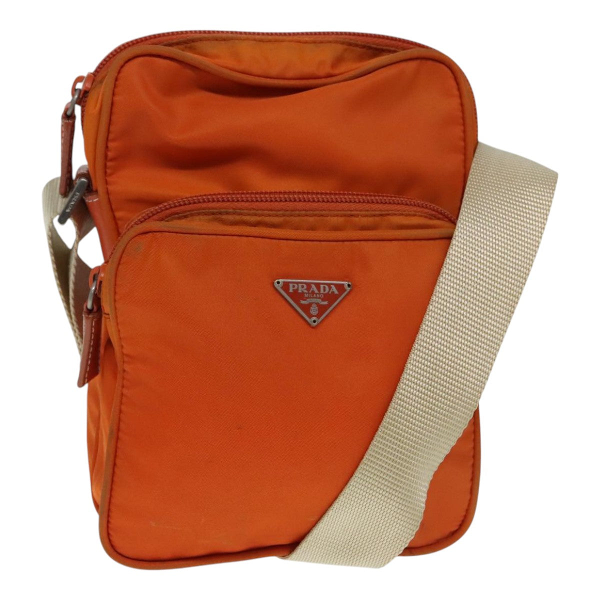 PRADA Shoulder Bag Nylon Orange Silver Auth 92345