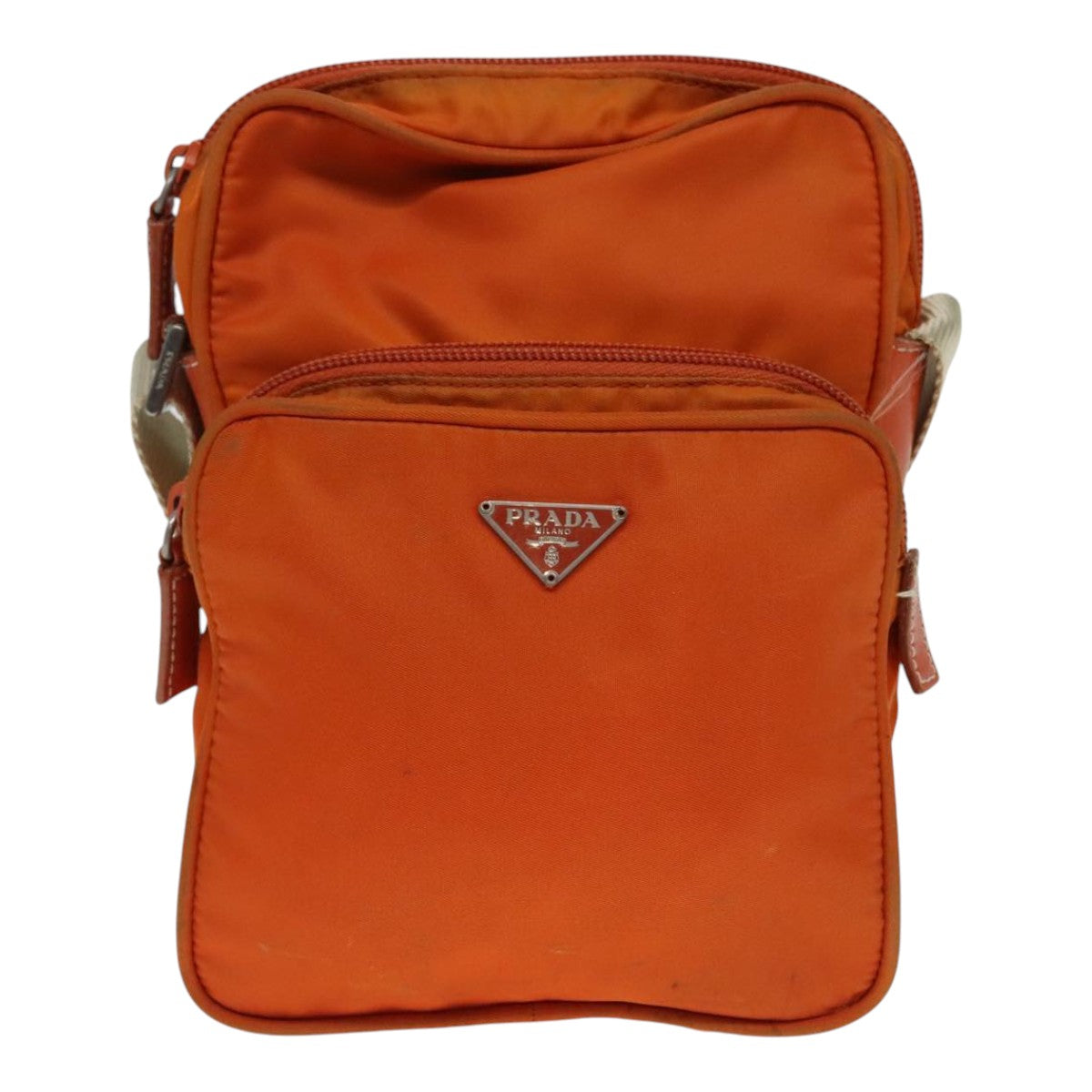 PRADA Shoulder Bag Nylon Orange Silver Auth 92345