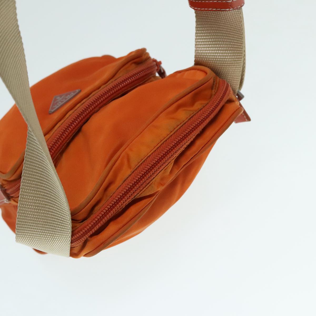 PRADA Shoulder Bag Nylon Orange Silver Auth 92345