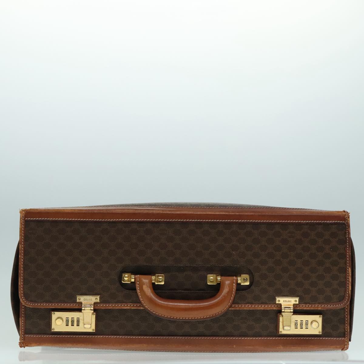 CELINE Macadam Canvas Trunk PVC Leather Gold Brown Auth 92361