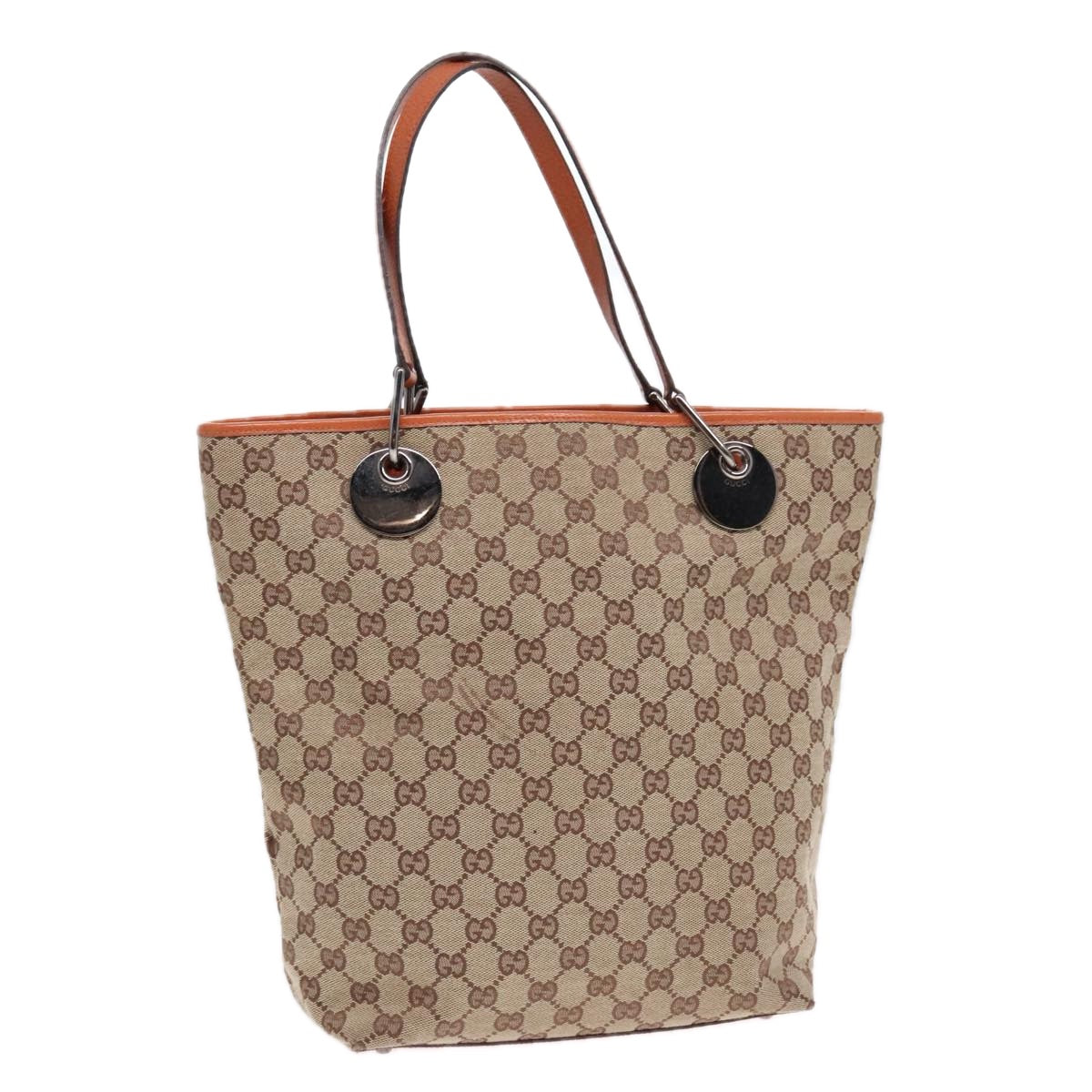 GUCCI GG Canvas Tote Bag Beige Orange Auth 92386