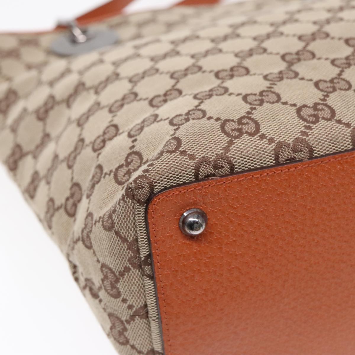 GUCCI GG Canvas Tote Bag Beige Orange Auth 92386