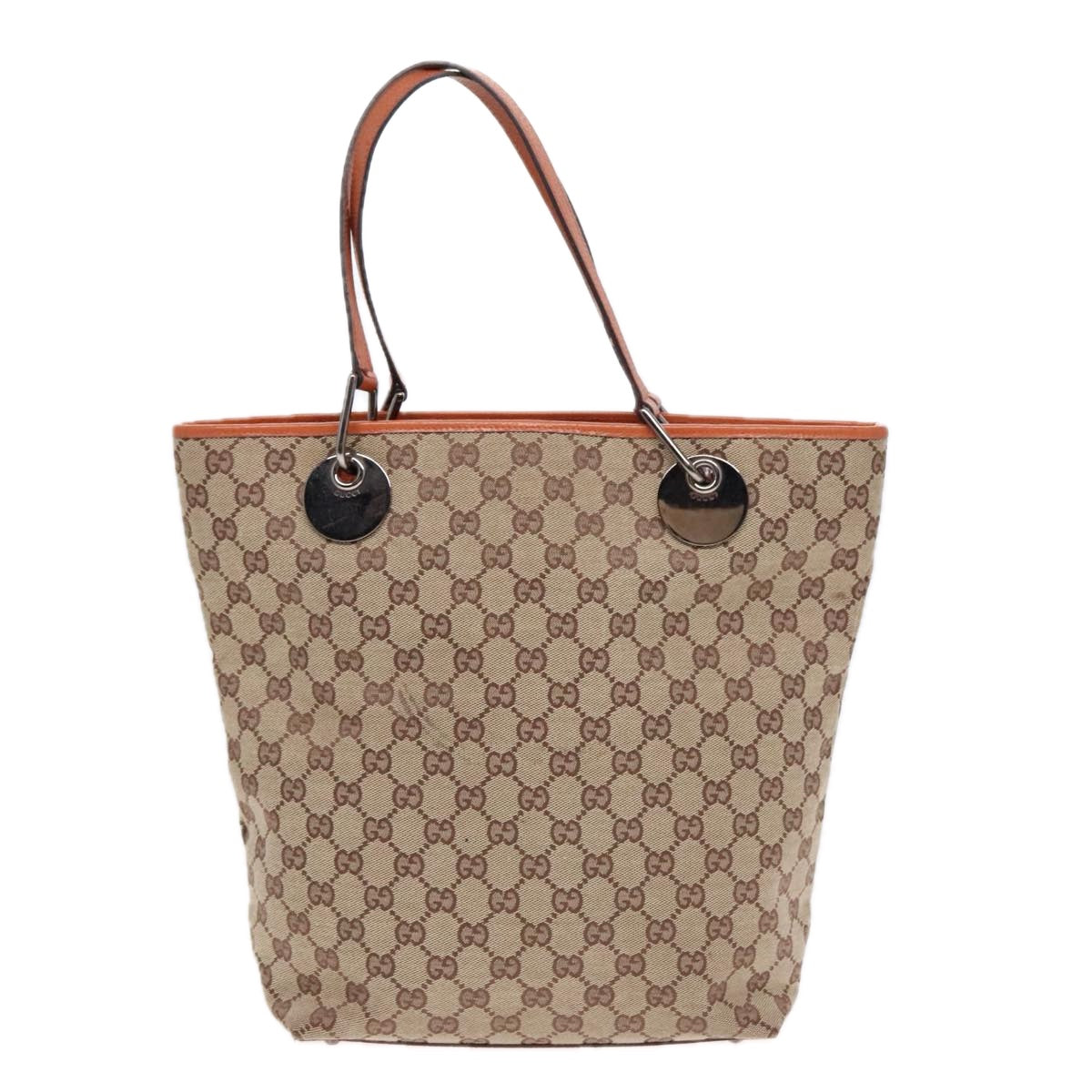 GUCCI GG Canvas Tote Bag Beige Orange Auth 92386