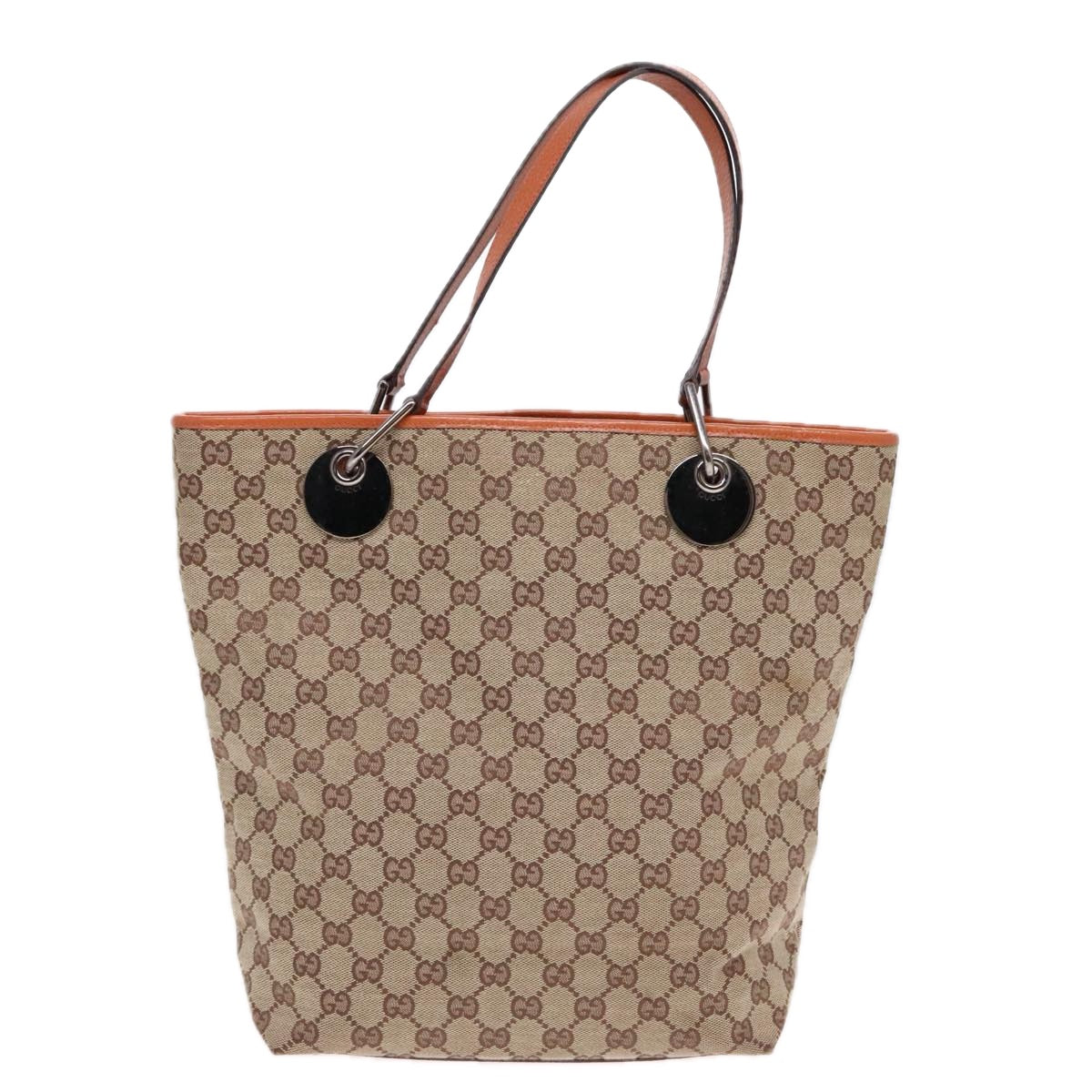 GUCCI GG Canvas Tote Bag Beige Orange Auth 92386 - 0