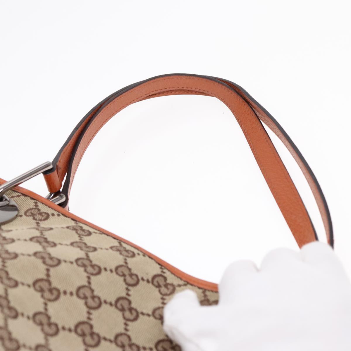 GUCCI GG Canvas Tote Bag Beige Orange Auth 92386