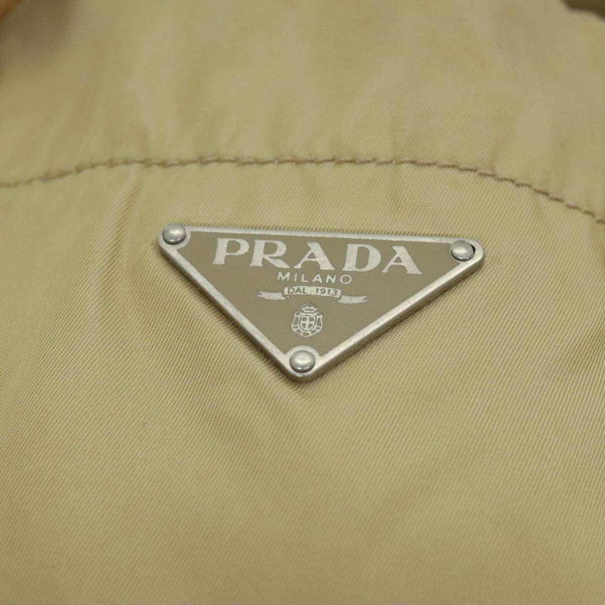 PRADA Shoulder Bag Nylon Beige Silver Auth 92399