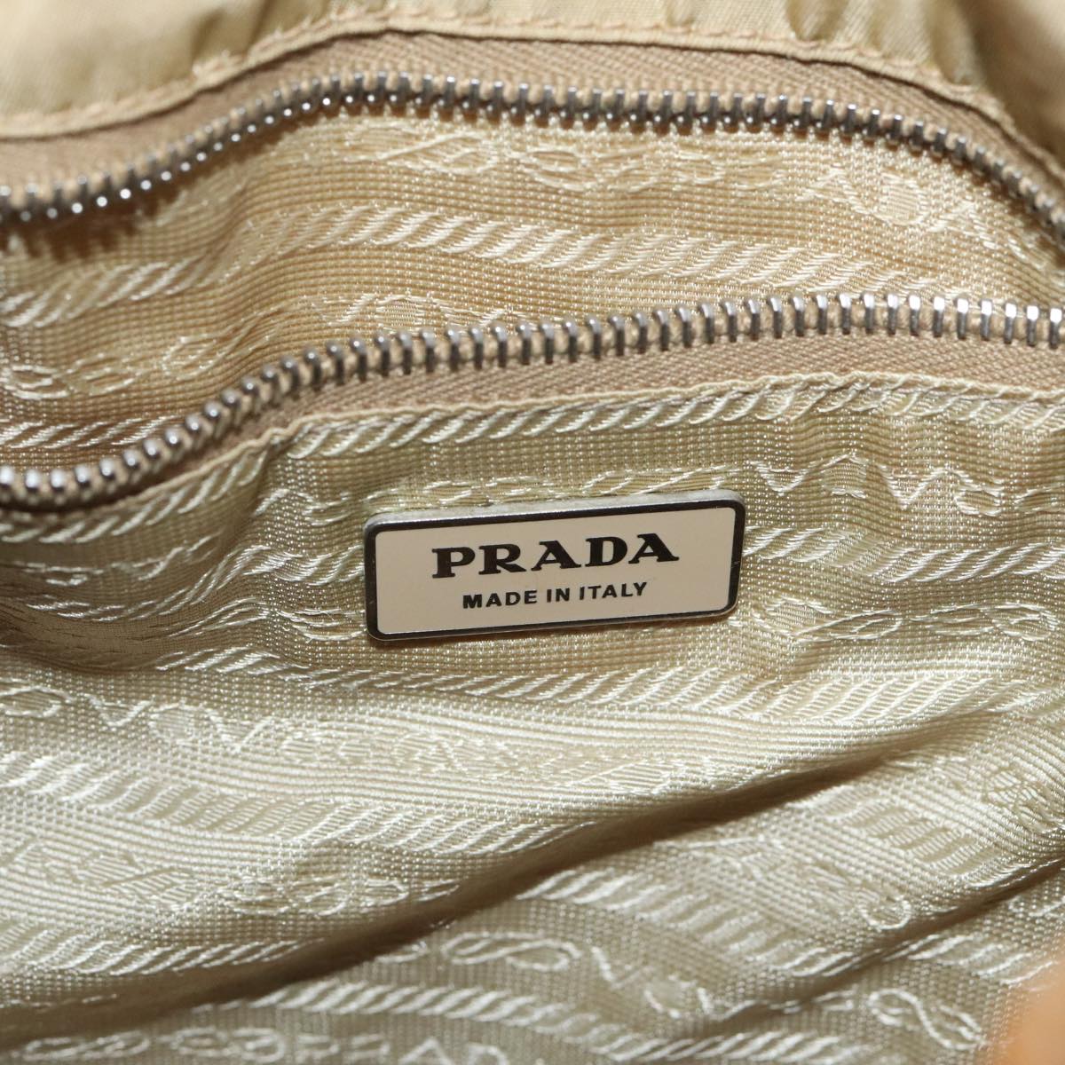 PRADA Shoulder Bag Nylon Beige Silver Auth 92399