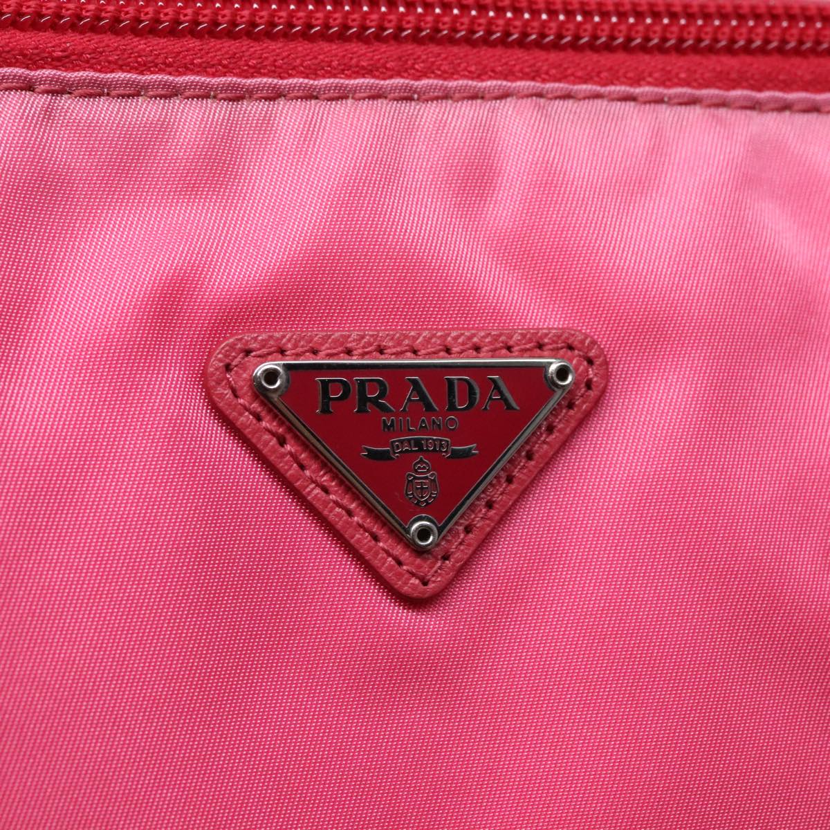 PRADA Clutch Bag Nylon Pink Silver Auth 92400