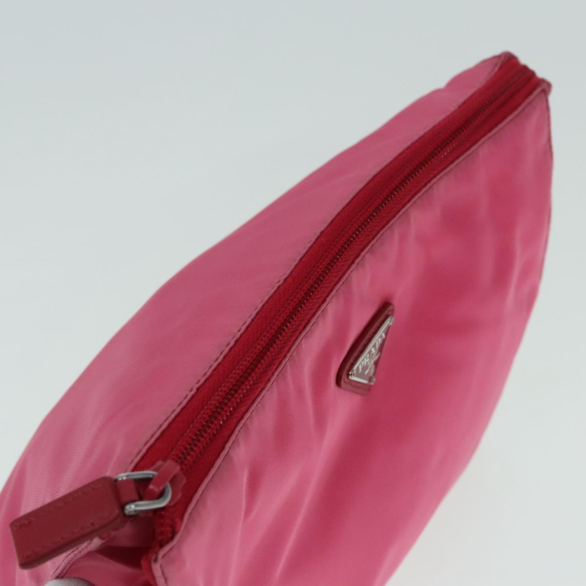 PRADA Clutch Bag Nylon Pink Silver Auth 92400