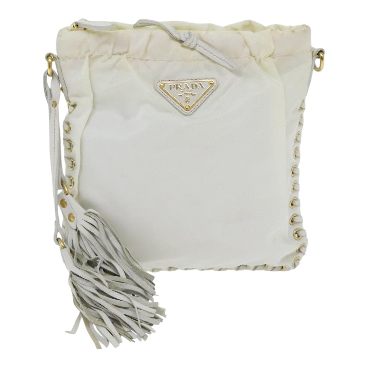 PRADA Shoulder Bag Nylon White Gold Auth 92404