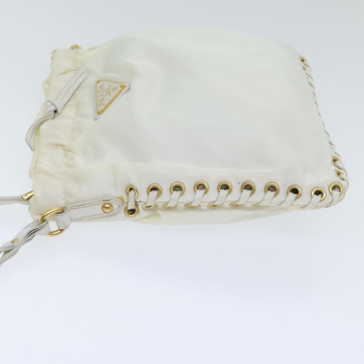 PRADA Shoulder Bag Nylon White Gold Auth 92404