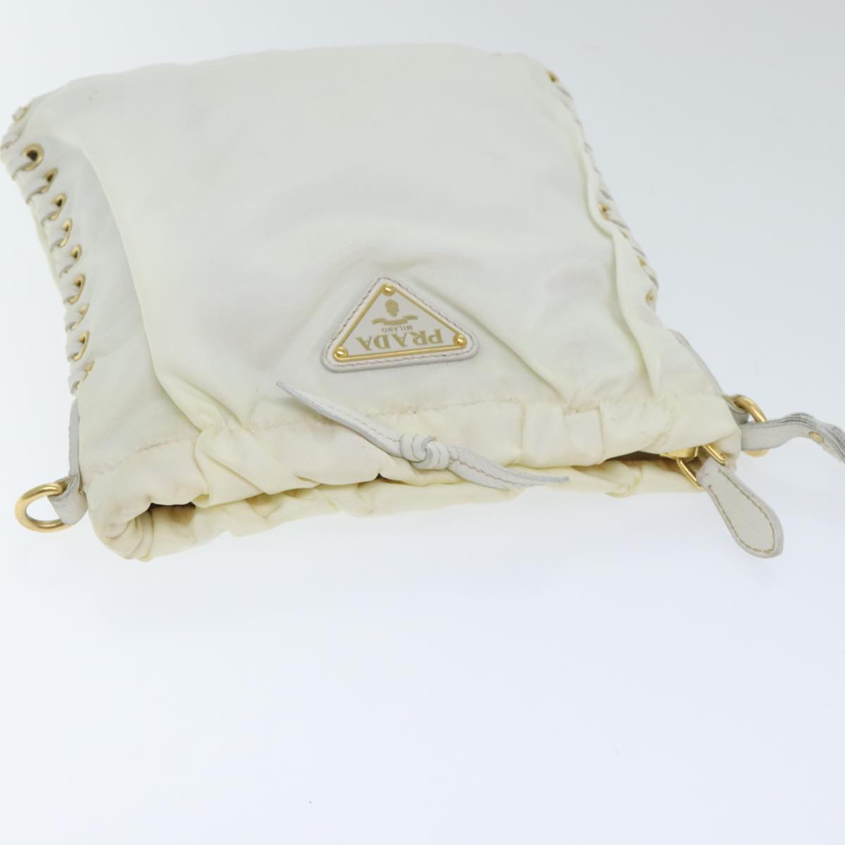 PRADA Shoulder Bag Nylon White Gold Auth 92404