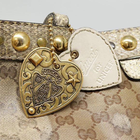 GUCCI GG Crystal Tote Bag Coated Canvas Beige White Silver 207292 Auth 92409