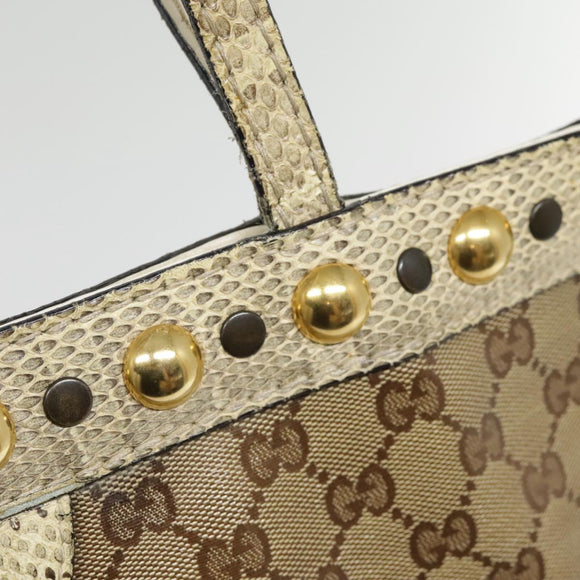 GUCCI GG Crystal Tote Bag Coated Canvas Beige White Silver 207292 Auth 92409