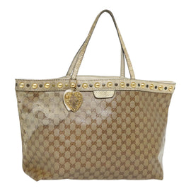 GUCCI GG Crystal Tote Bag Coated Canvas Beige White Silver 207292 Auth 92409