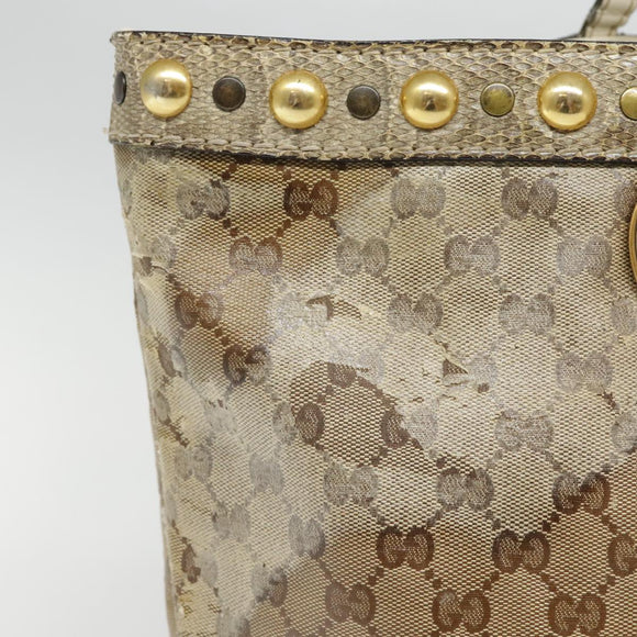 GUCCI GG Crystal Tote Bag Coated Canvas Beige White Silver 207292 Auth 92409