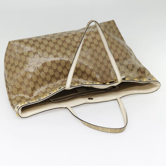 GUCCI GG Crystal Tote Bag Coated Canvas Beige White Silver 207292 Auth 92409