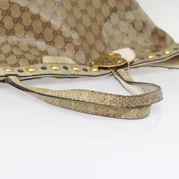 GUCCI GG Crystal Tote Bag Coated Canvas Beige White Silver 207292 Auth 92409