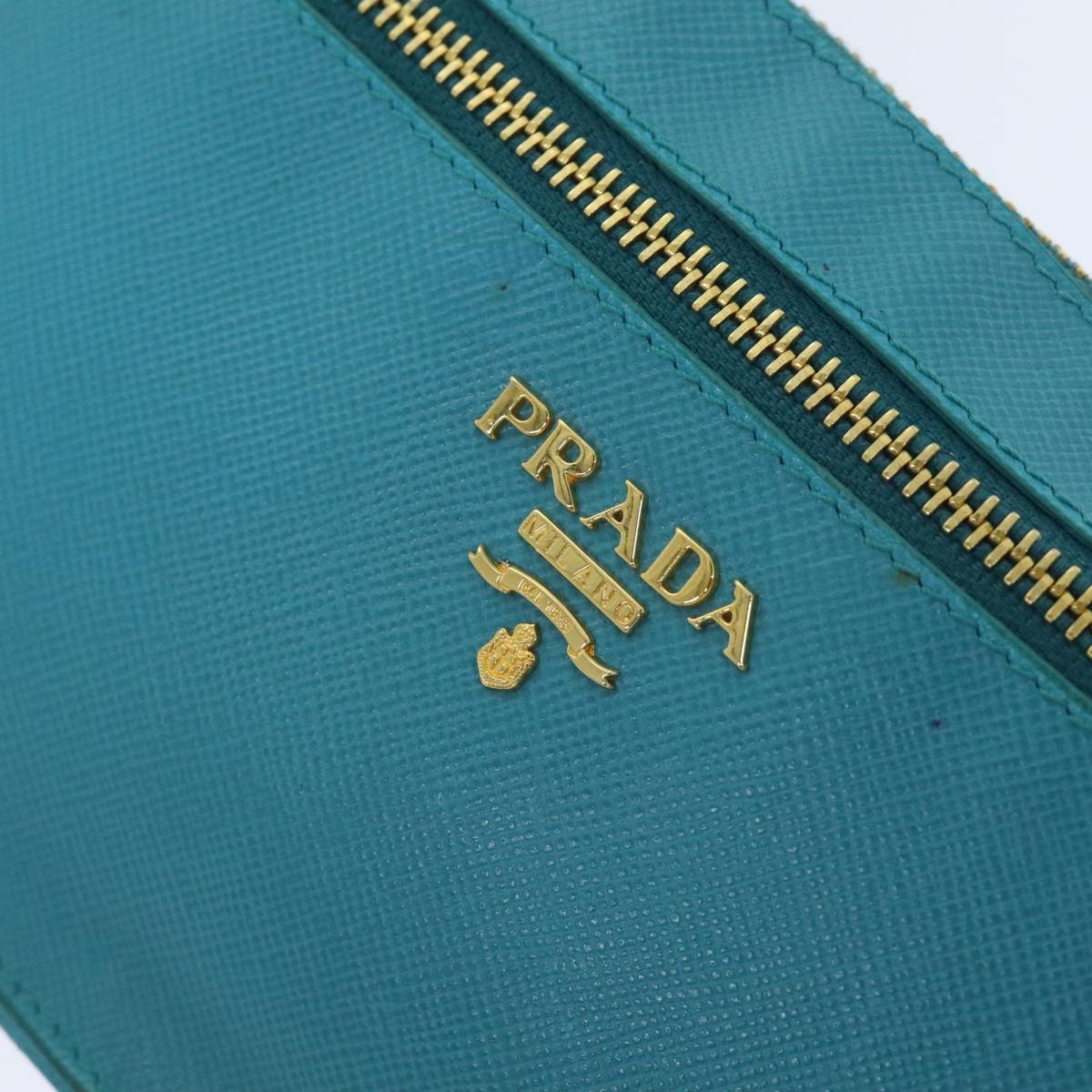 PRADA Shoulder Pouch Safiano leather Turquoise Blue Gold Auth 92427