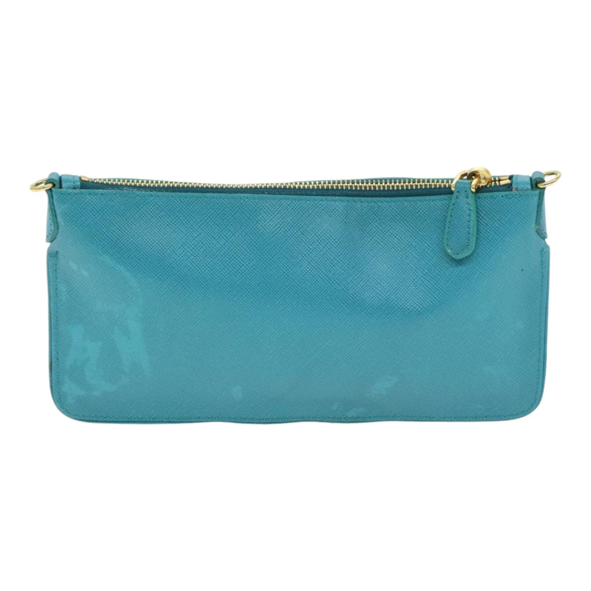 PRADA Shoulder Pouch Safiano leather Turquoise Blue Gold Auth 92427 - 0