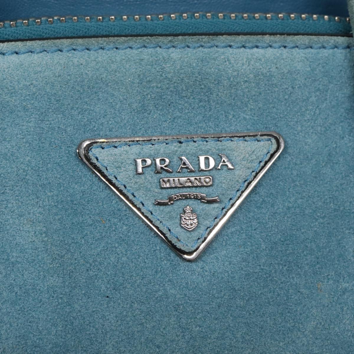 PRADA Hand Bag Suede 2way Blue Silver Auth 92428