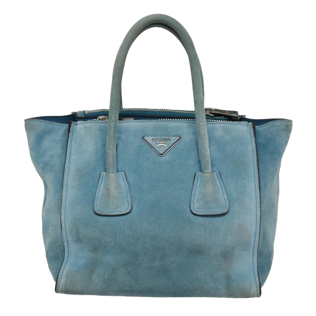 PRADA Hand Bag Suede 2way Blue Silver Auth 92428