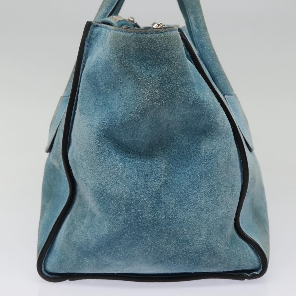 PRADA Hand Bag Suede 2way Blue Silver Auth 92428