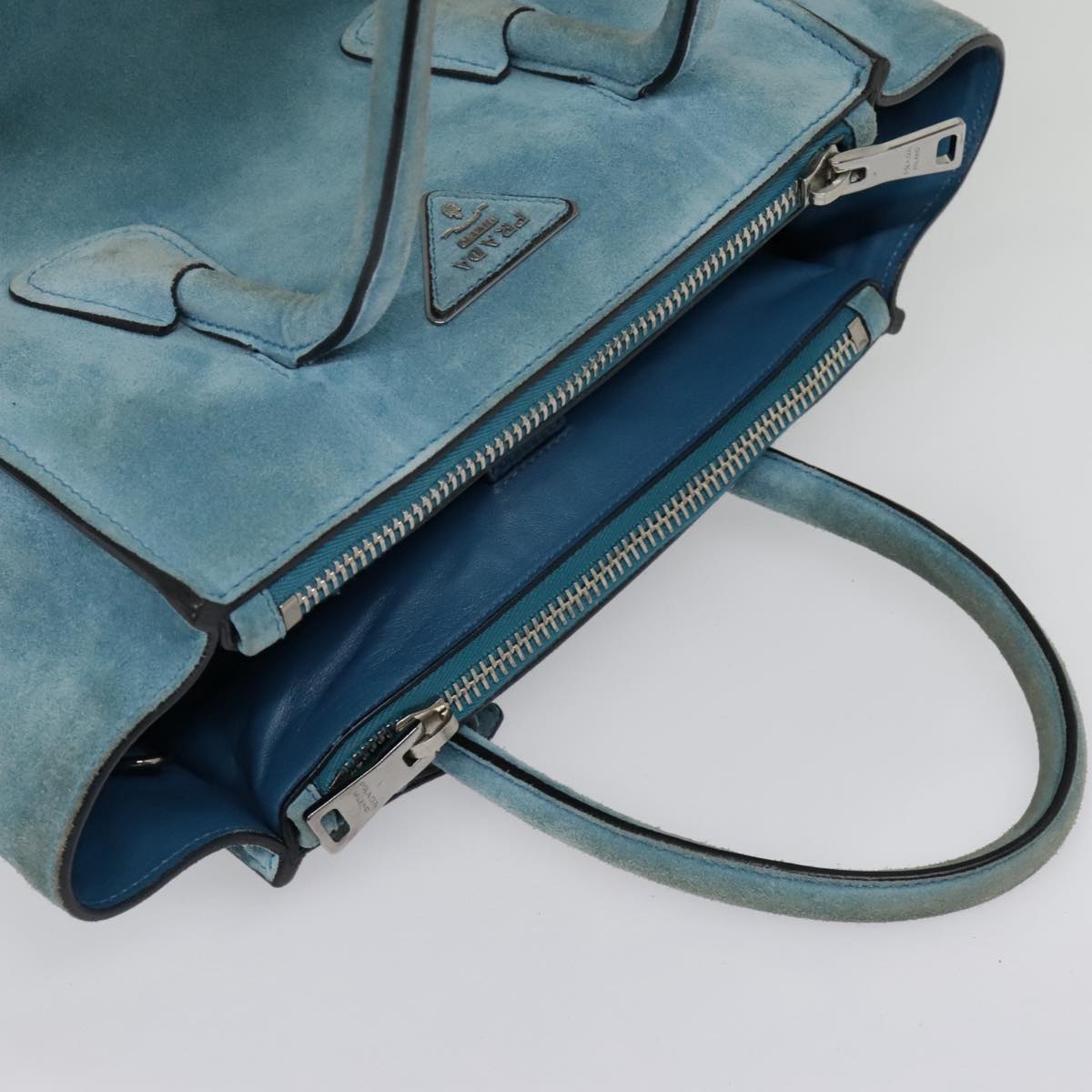 PRADA Hand Bag Suede 2way Blue Silver Auth 92428