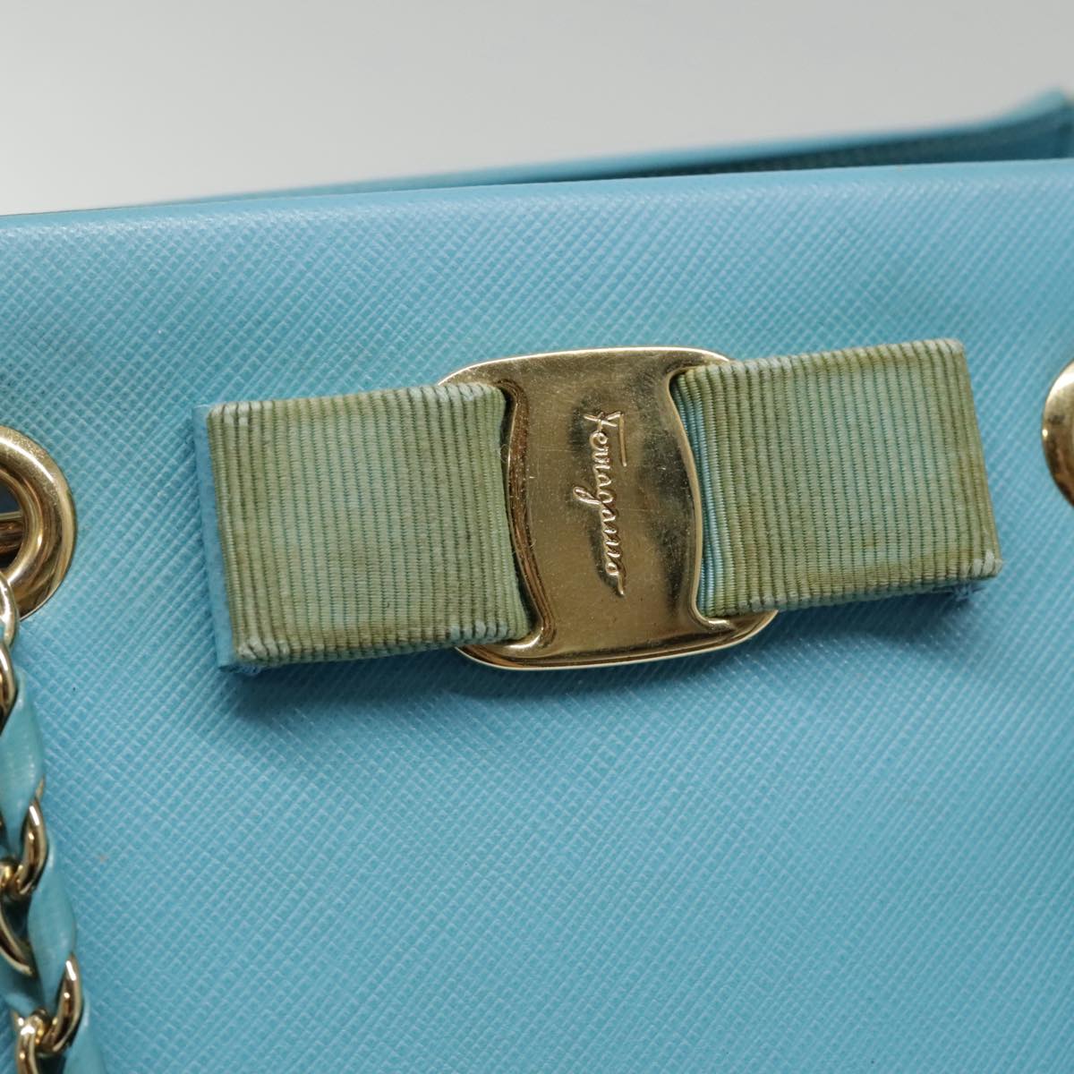 Salvatore Ferragamo Hand Bag Safiano leather 2way Light Blue Gold Auth 92430