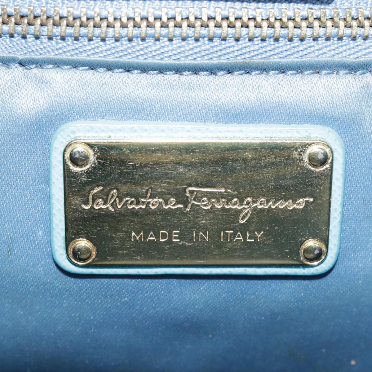 Salvatore Ferragamo Hand Bag Safiano leather 2way Light Blue Gold Auth 92430