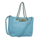 Salvatore Ferragamo Handtasche Saffiano-Leder 2-Wege Hellblau Gold Orig 92430-1