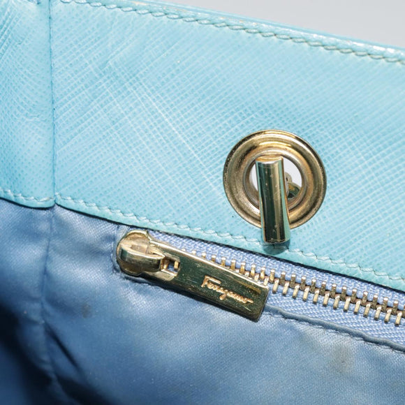 Salvatore Ferragamo Handtasche Saffiano-Leder 2-Wege Hellblau Gold Orig 92430