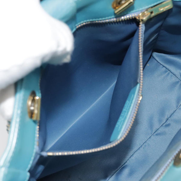 Salvatore Ferragamo Handtasche Saffiano-Leder 2-Wege Hellblau Gold Orig 92430