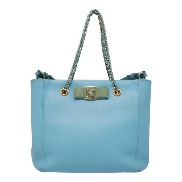 Salvatore Ferragamo Handtasche Saffiano-Leder 2-Wege Hellblau Gold Orig 92430