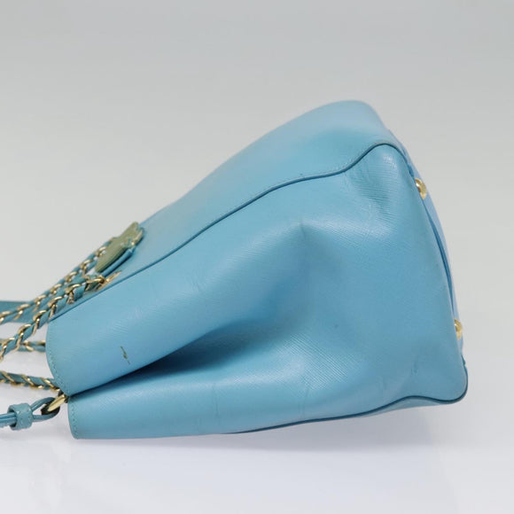Salvatore Ferragamo Handtasche Saffiano-Leder 2-Wege Hellblau Gold Orig 92430