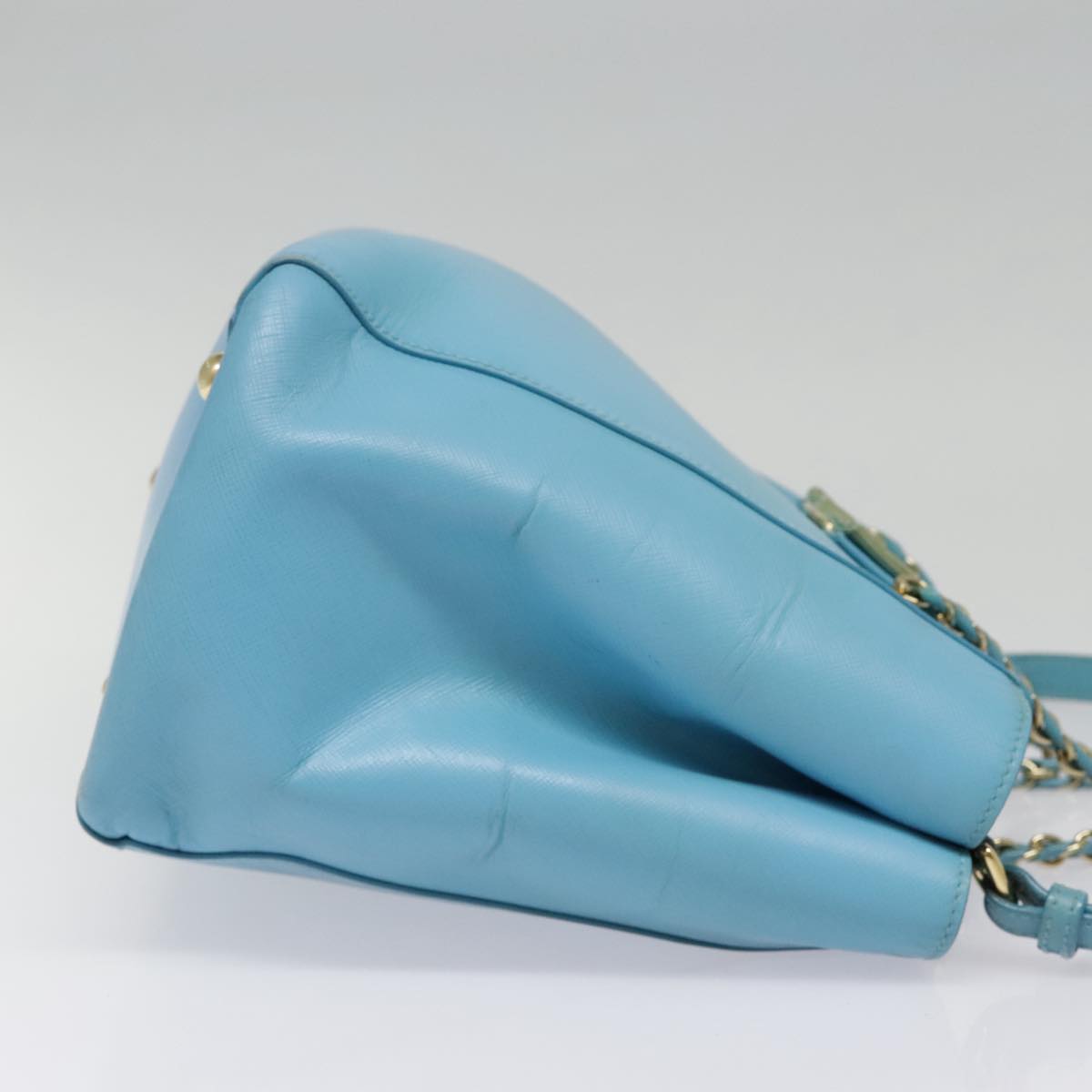 Salvatore Ferragamo Hand Bag Safiano leather 2way Light Blue Gold Auth 92430