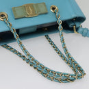 Salvatore Ferragamo Handtasche Saffiano-Leder 2-Wege Hellblau Gold Orig 92430-7