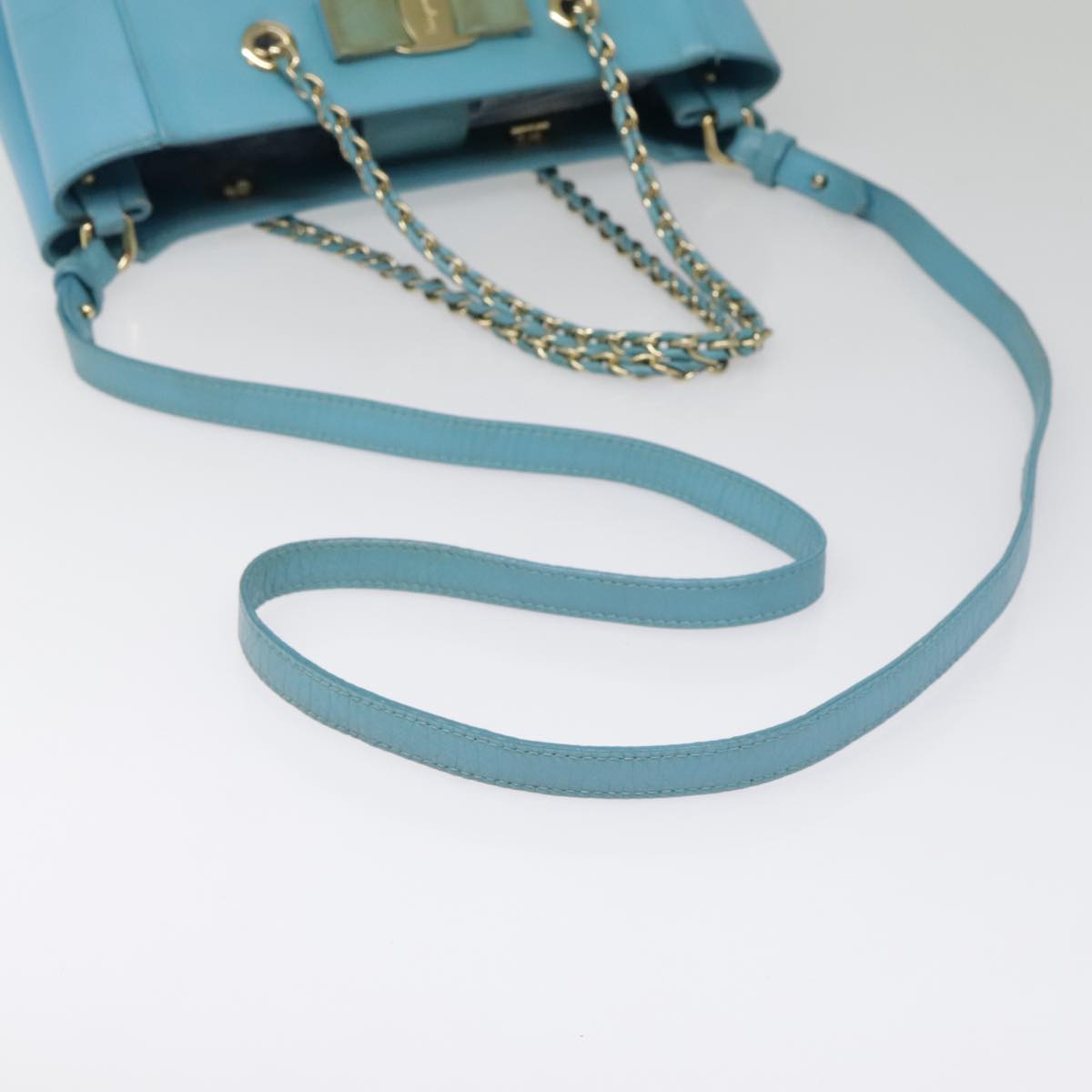 Salvatore Ferragamo Hand Bag Safiano leather 2way Light Blue Gold Auth 92430